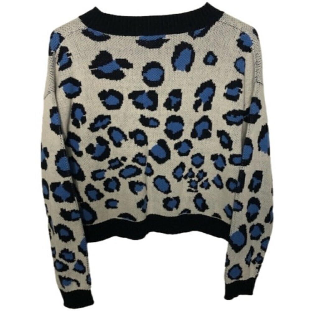 Nwt TREASURE & BOND kids' v-neck crop sweater in ivory dove pop leopard size XL - Picture 5 of 10